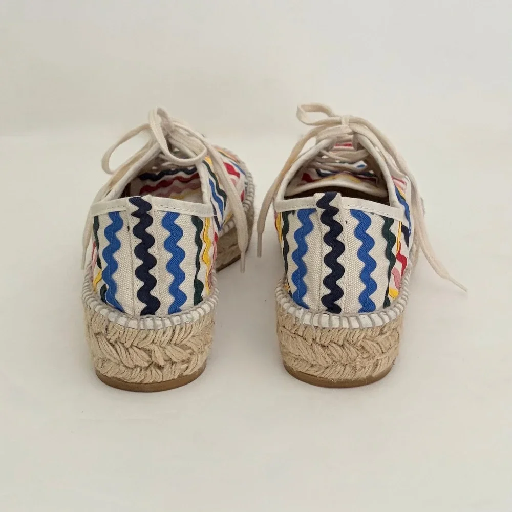 LOEFFLER RANDALL Alfie Espadrilles Colorful Ric-Rac Trims Lace Up Euro Size 37